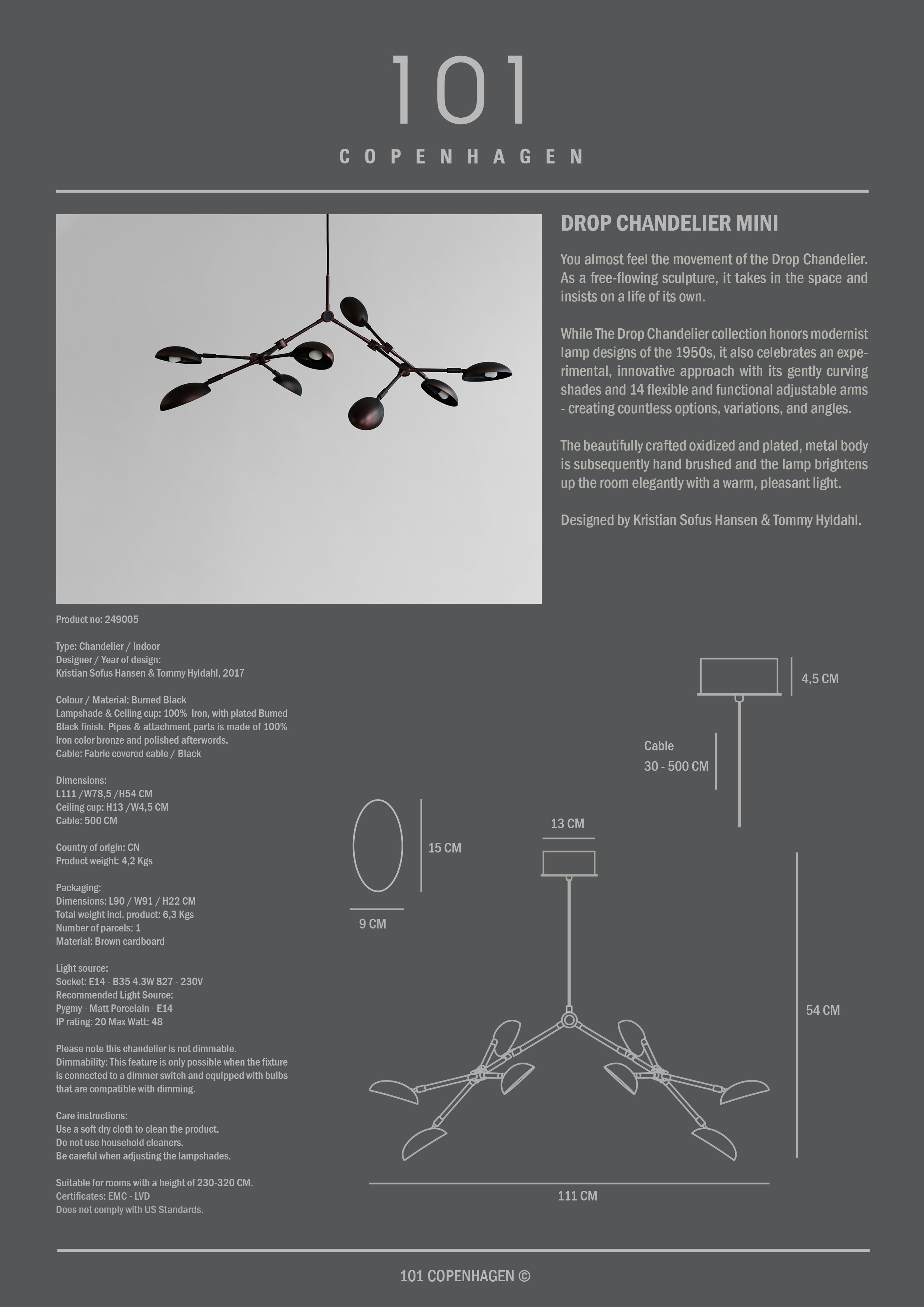 Drop chandelier burned black mini