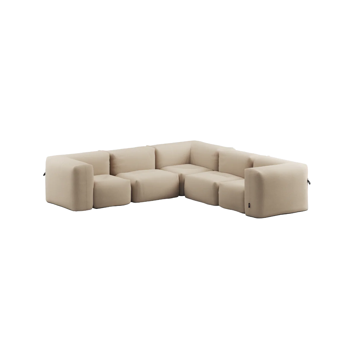 Soft hjørnesofa sand – rammeløs utendørs hjørnesofa med formstabil profil i varm sandfarget tekstil