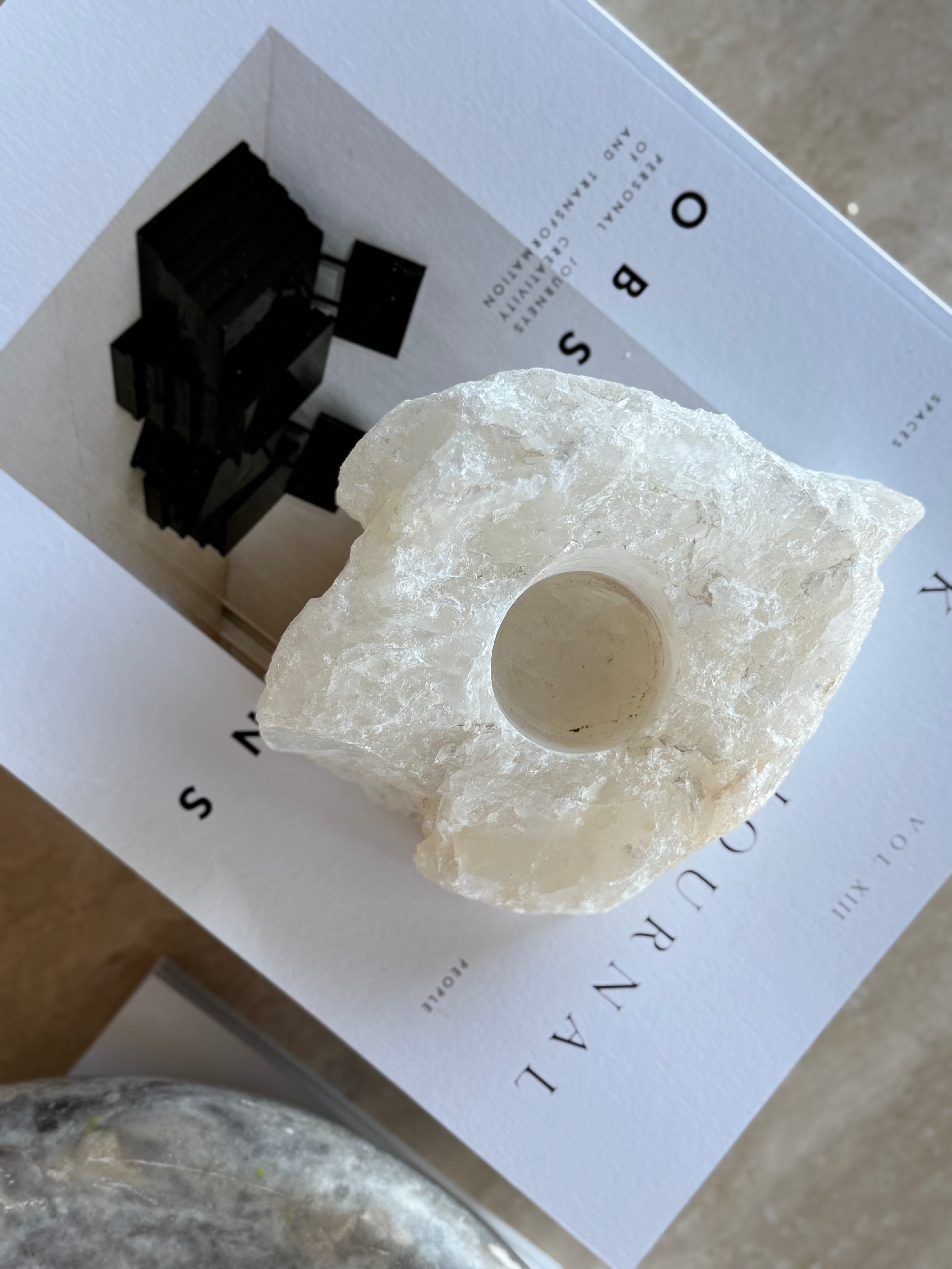 Quartz telysholder hvit/krem