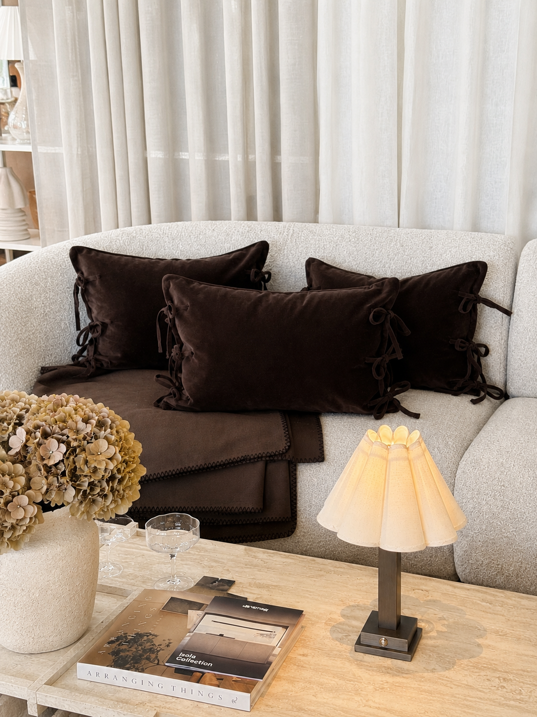 Bow putetrekk mørk brun velour