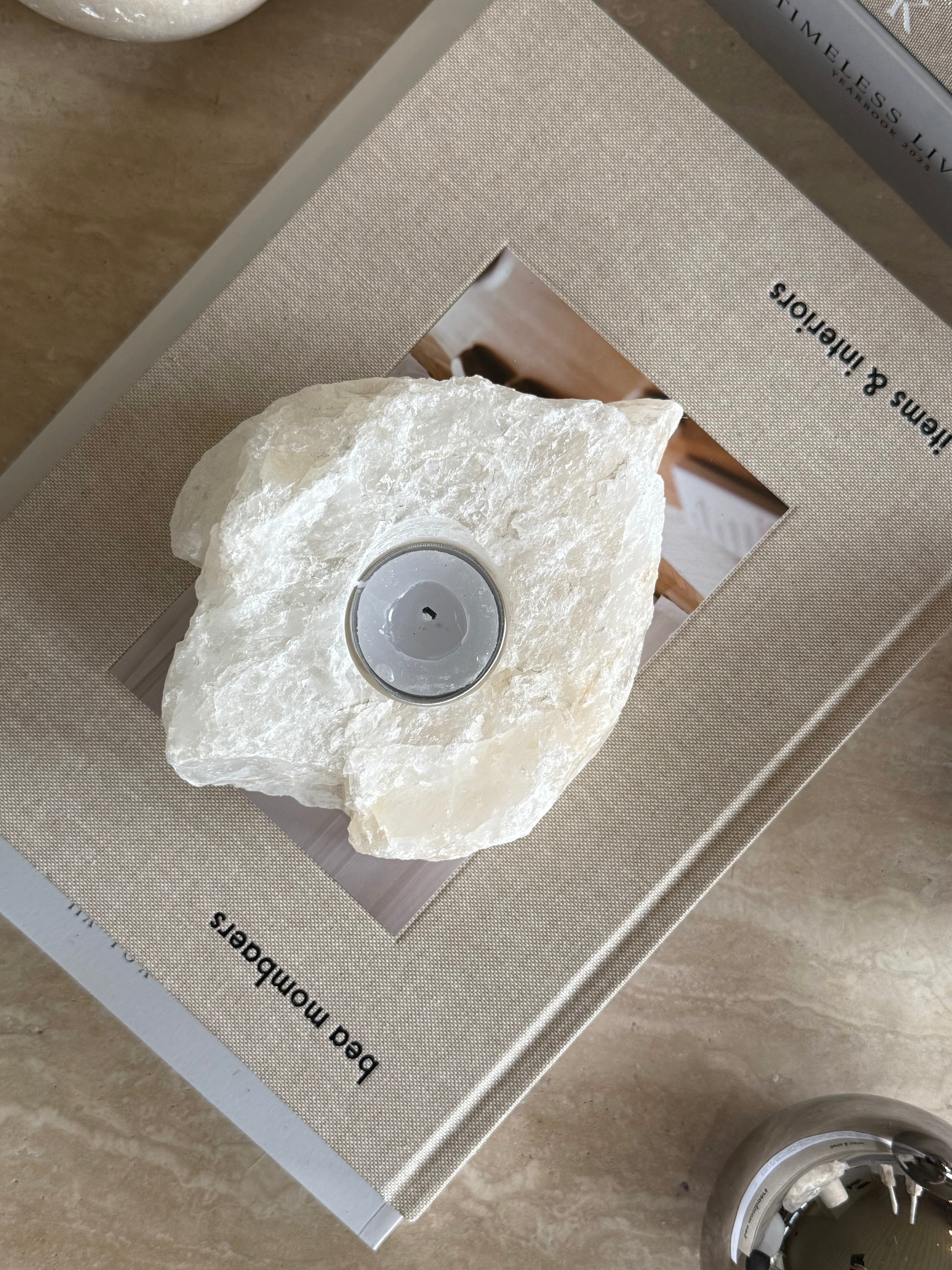 Quartz telysholder hvit/krem