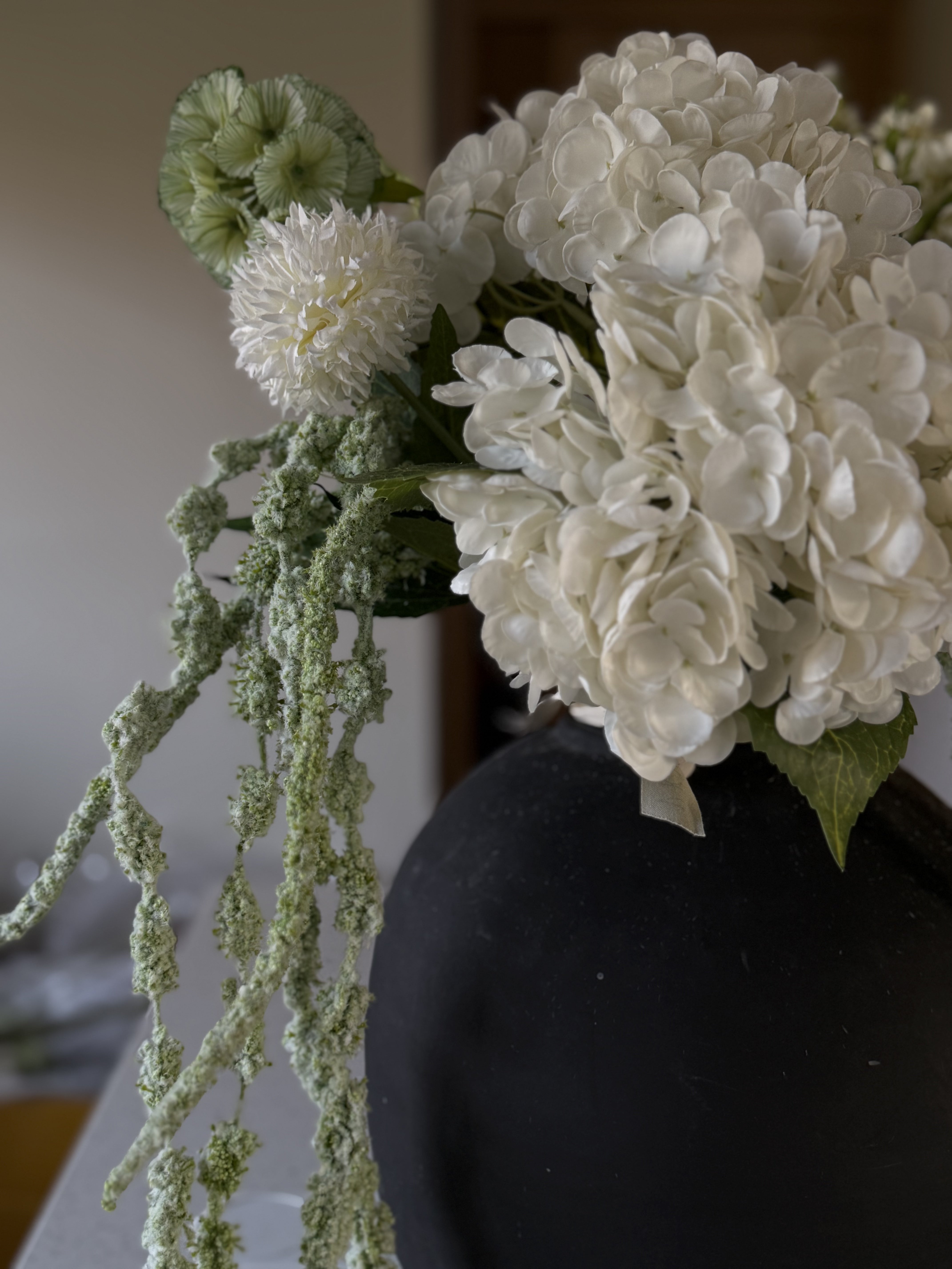 Amaranthus frosty nærbilde – frostet overflate og hengende blomsterstruktur i akromatisk tone