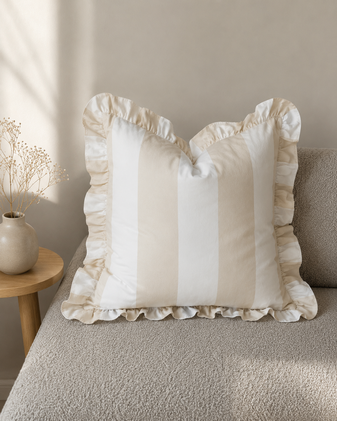 Stripe ruffle beige