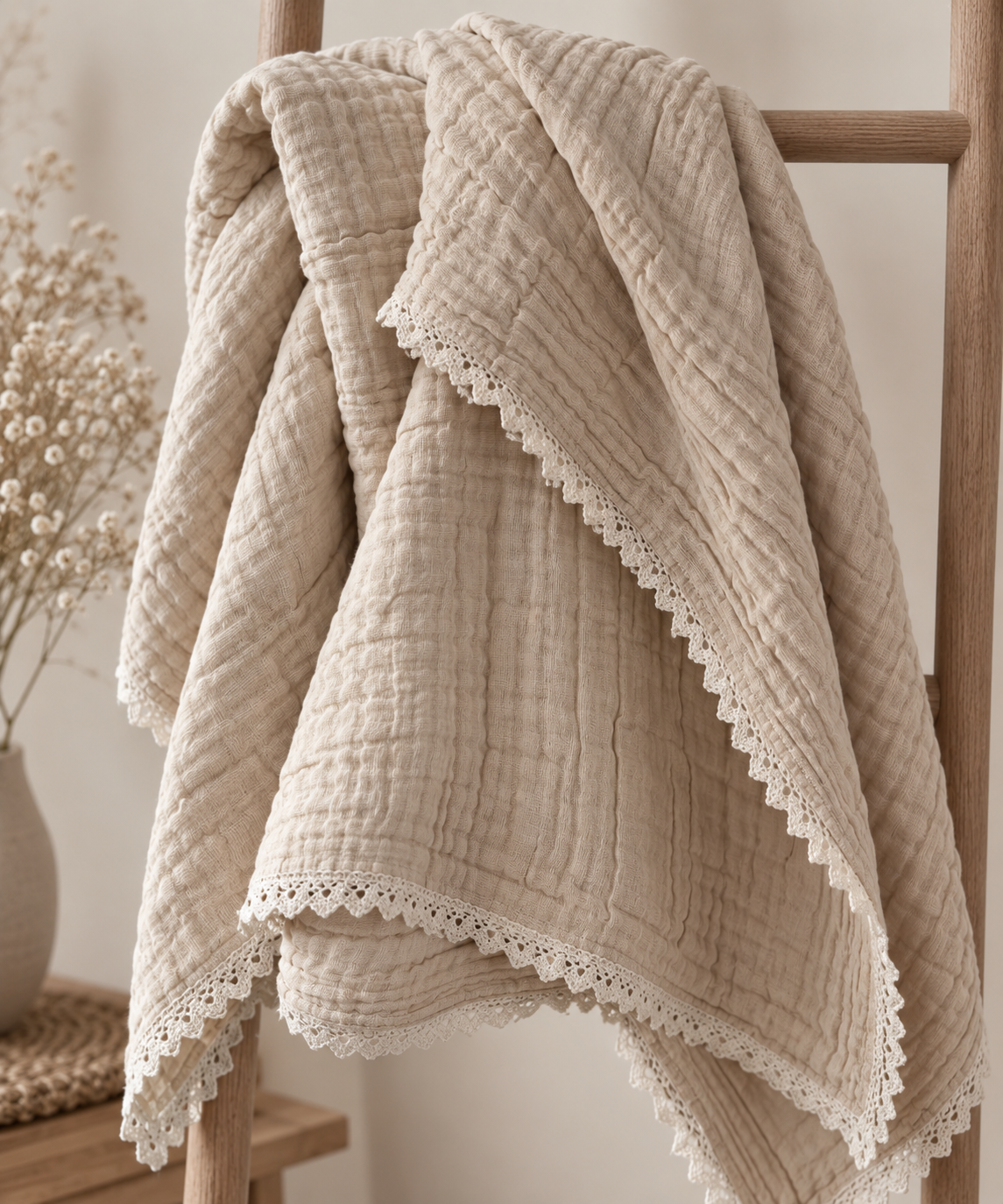 6-lags musselinteppe beige