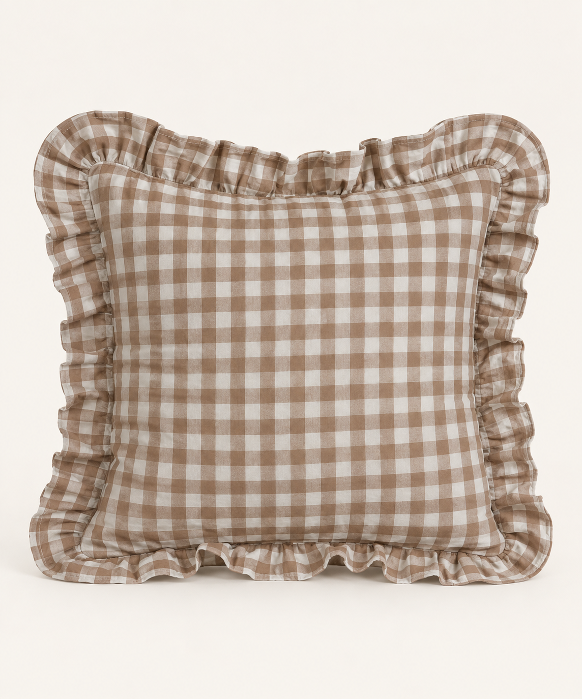 Gingham putetrekk mørk beige