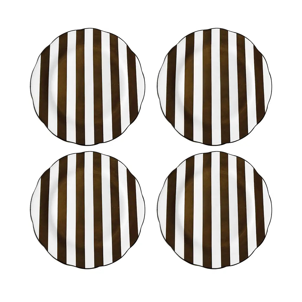 Stripet brun middagstallerken 4 pk