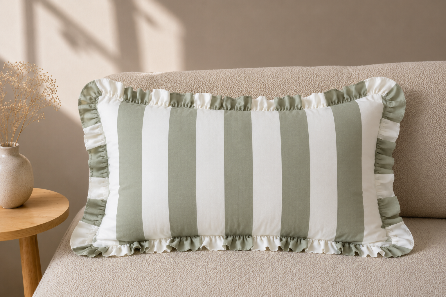 Stripe ruffle sage green 40 x 60