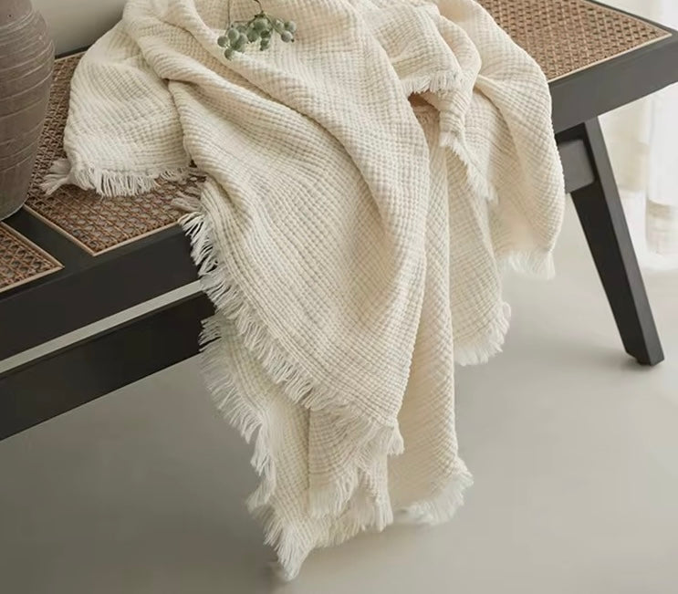 Ekstra soft musselin teppe krem XL