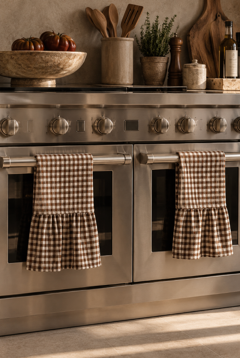Kjøkkenhåndkle lin mørk brun gingham 2pk
