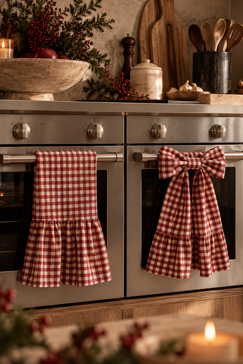 Kjøkkenhåndkle lin mørk rød gingham 2pk
