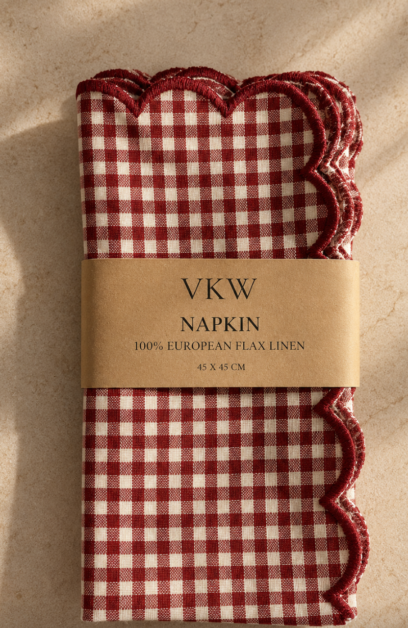 Linservietter lin mørk rød gingham 2pk