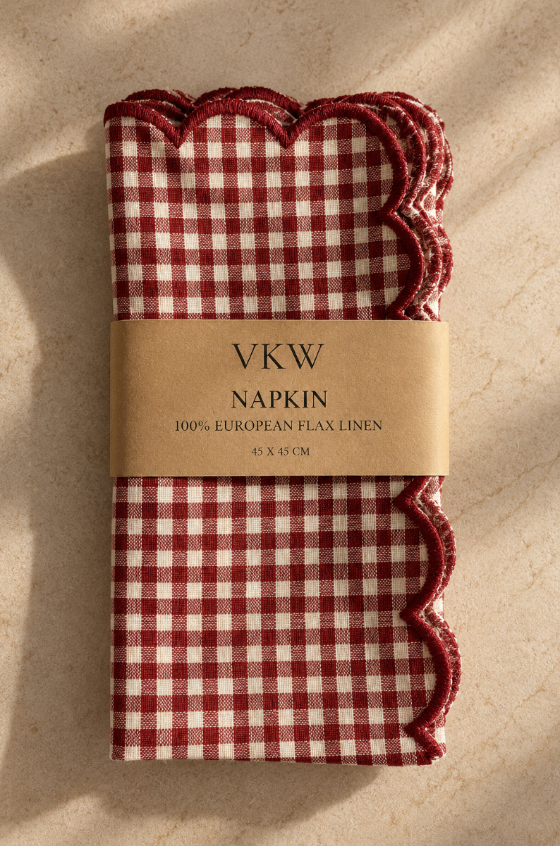 Linservietter lin mørk rød gingham 2pk