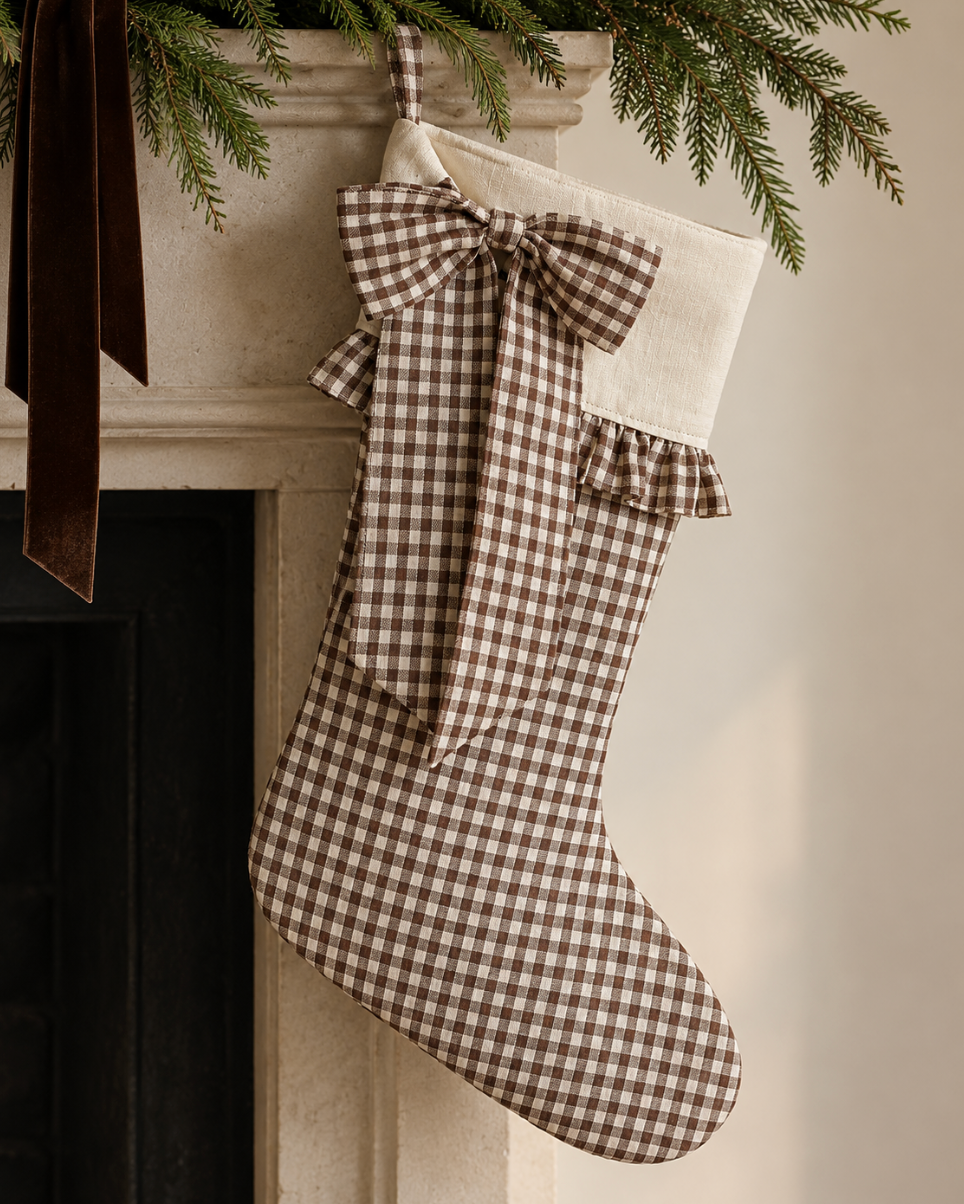Julestrømpe gingham mørk brun