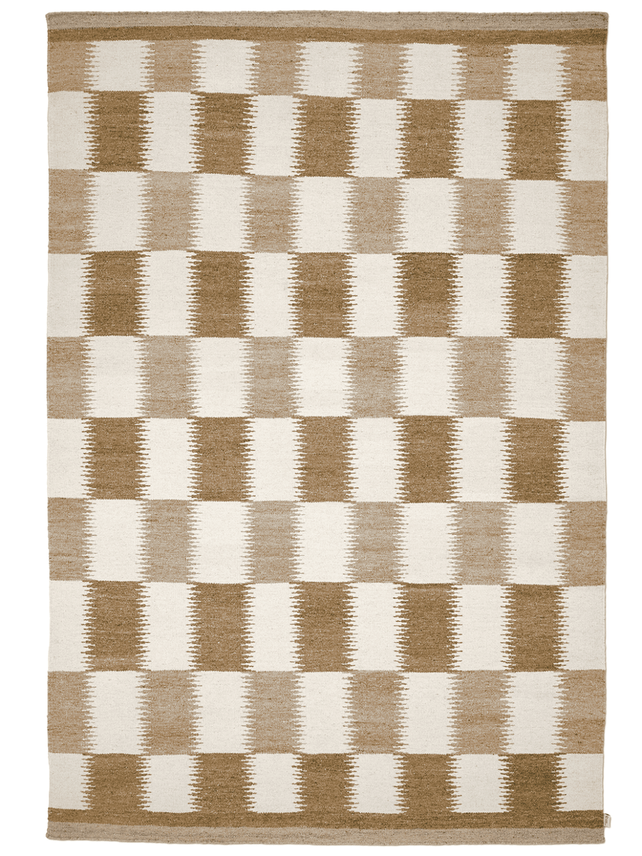 RUTEMØNSTRET RYETEPPE I VARME BEIGE TONER
